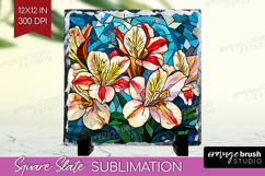 Stained Glass Slate PNG - Flowers Square Slate Sublimation Product Image 1