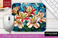Stained Glass Mouse Pad Sublimation - Flowers Mousepad PNG Product Image 1