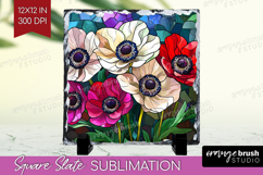 Stained Glass Slate PNG - Flowers Square Slate Sublimation Product Image 1