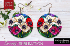 Stained Glass Round Earrings - Flowers PNG Sublimation Product Image 1