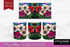 Stained Glass Mug Wrap - Flowers Mug PNG Sublimation Product Image 1