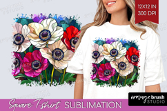 Stained Glass Square Tshirt Background - Flowers PNG Product Image 1