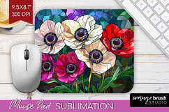 Stained Glass Mouse Pad Sublimation - Flowers Mousepad PNG Product Image 1