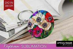 Stained Glass Keychain PNG - Flowers Keychain Sublimation Product Image 1