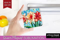 Stained Glass Magnet Sublimation - Flowers Square Magnet PNG Product Image 1