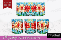 Stained Glass Mug Wrap - Flowers Mug PNG Sublimation Product Image 1