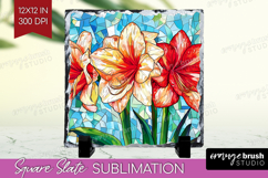 Stained Glass Slate PNG - Flowers Square Slate Sublimation Product Image 1