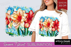 Stained Glass Square Tshirt Background - Flowers PNG Product Image 1