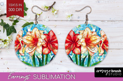 Stained Glass Round Earrings - Flowers PNG Sublimation Product Image 1