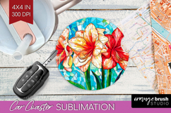 Stained Glass Car Coaster - Flowers Coaster PNG Sublimation Product Image 1
