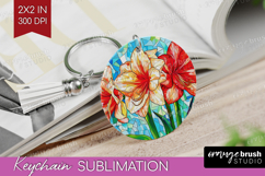Stained Glass Keychain PNG - Flowers Keychain Sublimation Product Image 1
