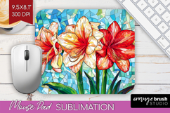 Stained Glass Mouse Pad Sublimation - Flowers Mousepad PNG Product Image 1