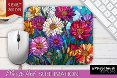 Stained Glass Mouse Pad Sublimation - Flowers Mousepad PNG Product Image 1