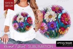 Stained Glass Round Tshirt Background - Flowers PNG Product Image 1