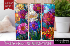 Stained Glass Tumbler Wrap - Flowers Tumbler PNG Sublimation Product Image 1