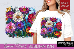 Stained Glass Square Tshirt Background - Flowers PNG Product Image 1