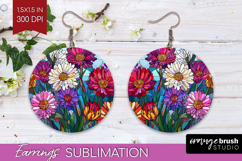 Stained Glass Round Earrings - Flowers PNG Sublimation Product Image 1