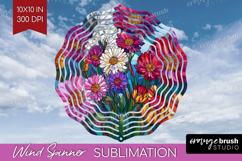 Stained Glass Wind Spinner Sublimation PNG - Flowers Round Product Image 1