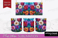 Stained Glass Mug Wrap - Flowers Mug PNG Sublimation Product Image 1
