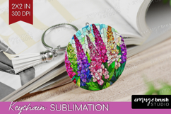 Stained Glass Keychain PNG - Flowers Keychain Sublimation Product Image 1