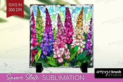 Stained Glass Slate PNG - Flowers Square Slate Sublimation Product Image 1