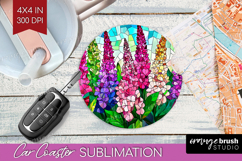 Stained Glass Car Coaster - Flowers Coaster PNG Sublimation Product Image 1