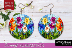Stained Glass Round Earrings - Flowers PNG Sublimation Product Image 1
