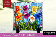 Stained Glass Slate PNG - Flowers Square Slate Sublimation Product Image 1