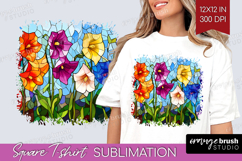 Stained Glass Square Tshirt Background - Flowers PNG Product Image 1