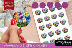 Stained Glass Round Sticker - Flowers Printable Sticker Product Image 1