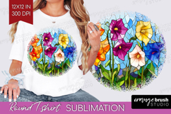 Stained Glass Round Tshirt Background - Flowers PNG Product Image 1