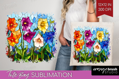 Stained Glass Tote Bag - Flowers Tote Bag PNG Sublimation Product Image 1