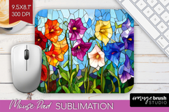 Stained Glass Mouse Pad Sublimation - Flowers Mousepad PNG Product Image 1