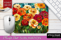 Stained Glass Mouse Pad Sublimation - Flowers Mousepad PNG Product Image 1