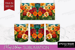 Stained Glass Mug Wrap - Flowers Mug PNG Sublimation Product Image 1