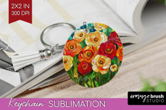Stained Glass Keychain PNG - Flowers Keychain Sublimation Product Image 1