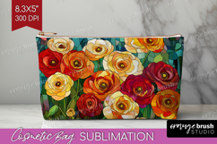 Stained Glass Cosmetic Bag - Flowers Makeup Bag PNG Product Image 1