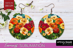Stained Glass Round Earrings - Flowers PNG Sublimation Product Image 1