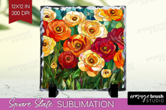 Stained Glass Slate PNG - Flowers Square Slate Sublimation Product Image 1