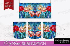 Stained Glass Mug Wrap - Flowers Mug PNG Sublimation Product Image 1