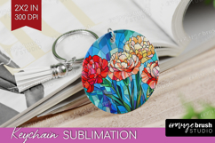 Stained Glass Keychain PNG - Flowers Keychain Sublimation Product Image 1