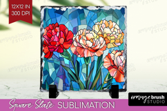 Stained Glass Slate PNG - Flowers Square Slate Sublimation Product Image 1