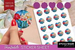 Stained Glass Round Sticker - Flowers Printable Sticker Product Image 1