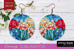 Stained Glass Round Earrings - Flowers PNG Sublimation Product Image 1
