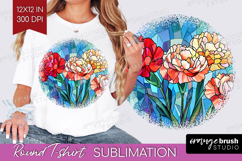 Stained Glass Round Tshirt Background - Flowers PNG Product Image 1