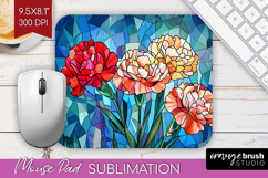 Stained Glass Mouse Pad Sublimation - Flowers Mousepad PNG Product Image 1