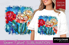 Stained Glass Square Tshirt Background - Flowers PNG Product Image 1