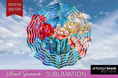 Stained Glass Wind Spinner Sublimation PNG - Flowers Round Product Image 1