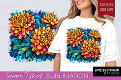 Stained Glass Square Tshirt Background - Flowers PNG Product Image 1