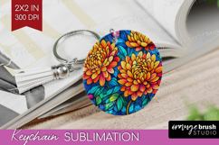 Stained Glass Keychain PNG - Flowers Keychain Sublimation Product Image 1